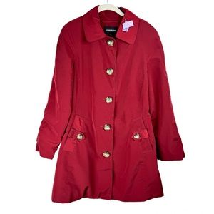London Fog Red Button Front Trench Coat Jacket Sz Medium Plaid Flannel Lined